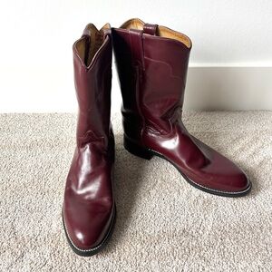 Tony Lama Maroon Burgundy Leather Cowboy Western Boot Round Toe Vintage